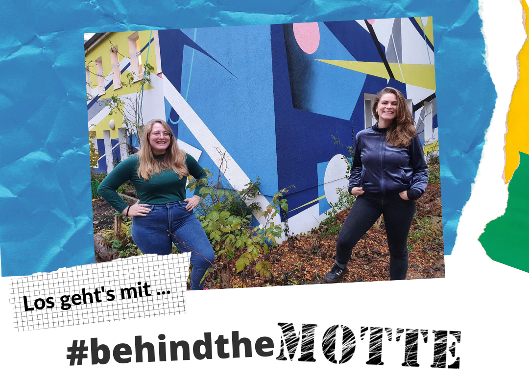 Mareike Franke und Alena Ottersbach posieren im Garten für das Titelbild der Interviewkampagne #behindtheMOTTE